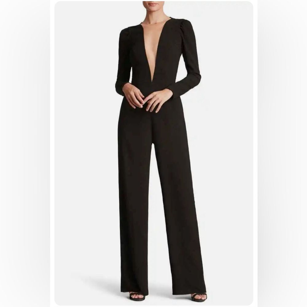 Dress the Population Drew Plunging Mesh Long Sleeve Jumpsuit|Sz XS| Black